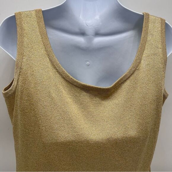 St. John Gold Metallic Santana Knit Tank Top w/Scoop Neck Women's Size M - Picture 3 of 7